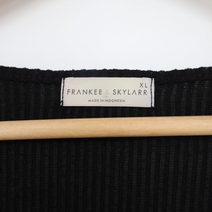 Frankee & Skylarr Black Ribbed Square Neck Long Sleeve Top XL Slim Fit