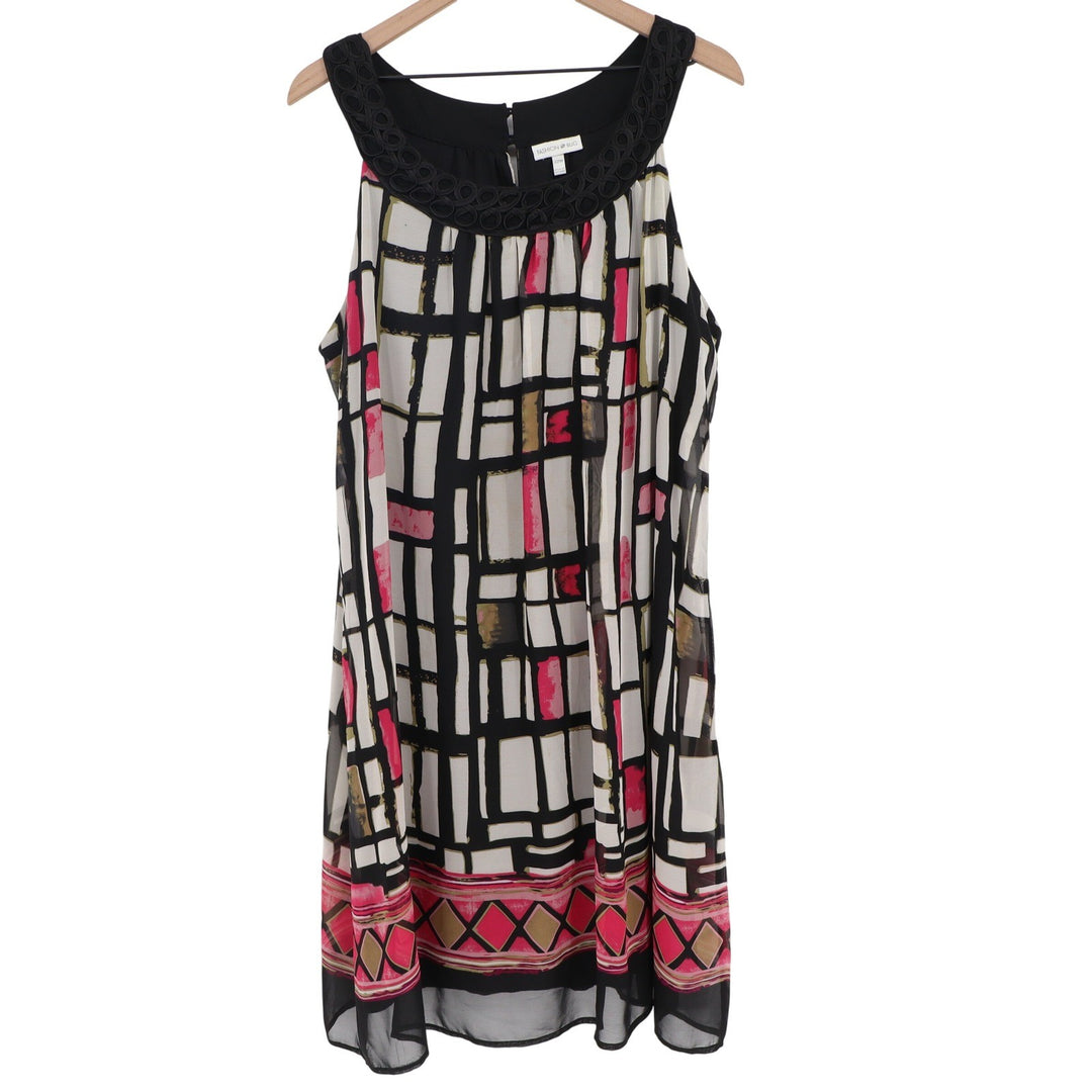 Fashion Bug Dress Womens 22W Shift Black Pink Geometric Crochet Neck Excellent
