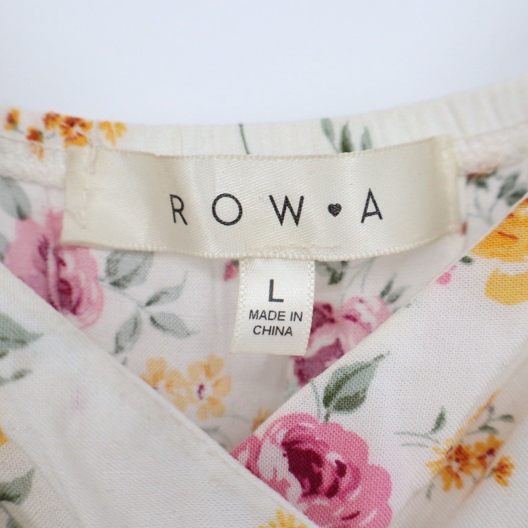 ROWA Floral Print Mini Dress Cream Pink Yellow Spaghetti Strap V Neck L