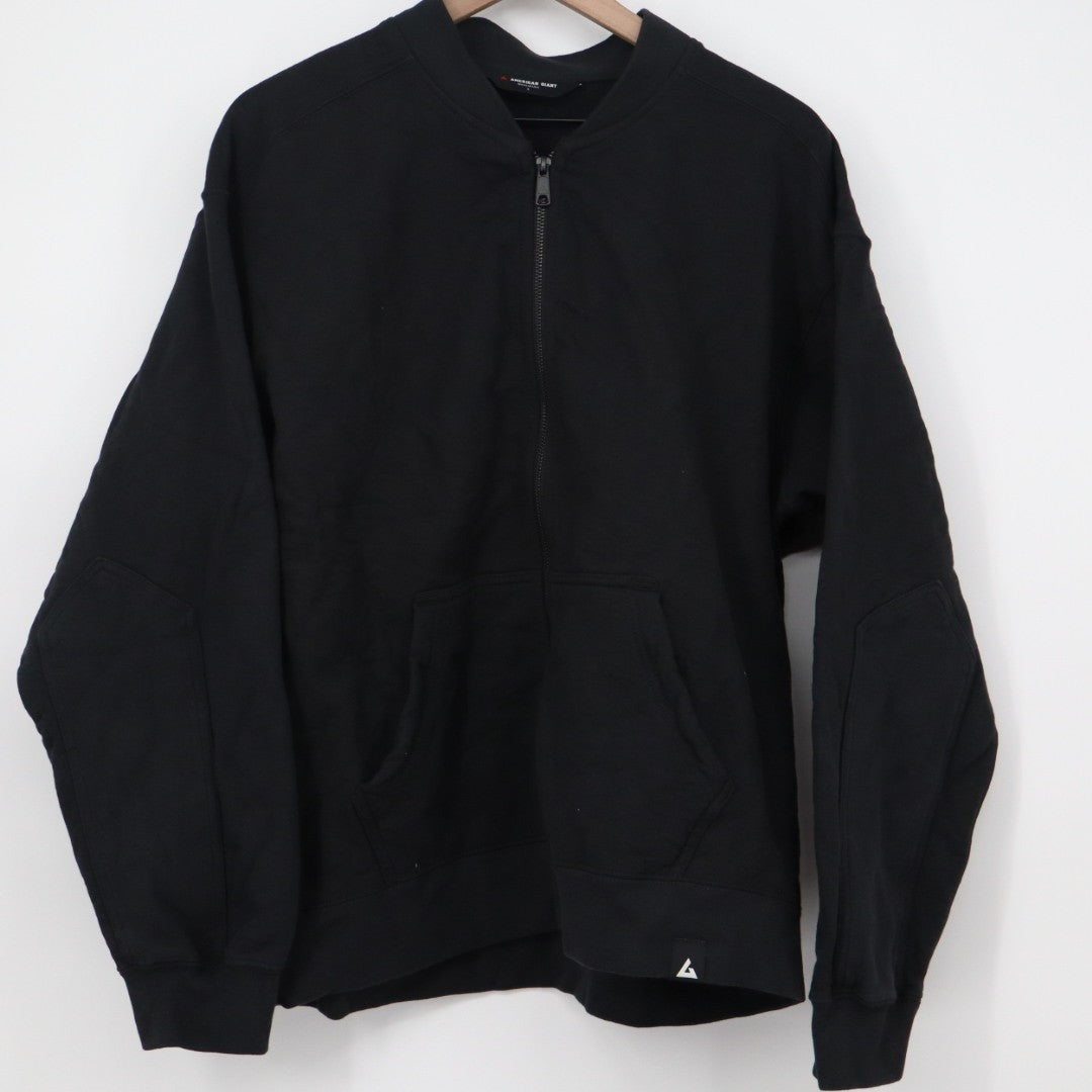 American Giant Fleece Bomber Jacket Mens Large Black Cotton Relaxed Fit Full Zip