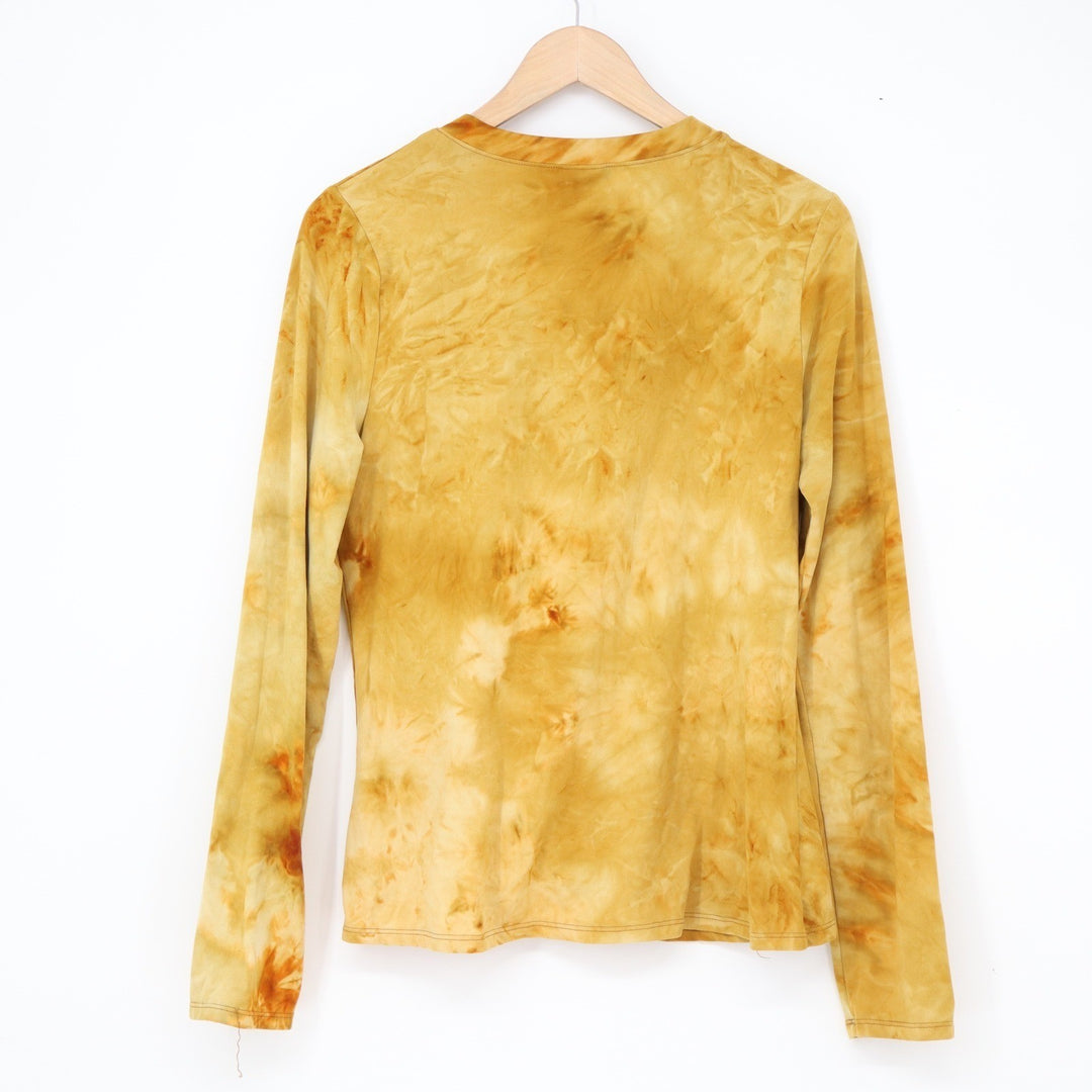 Belle du Jour Mustard Yellow Tie Dye Front Twist Long Sleeve Top Large