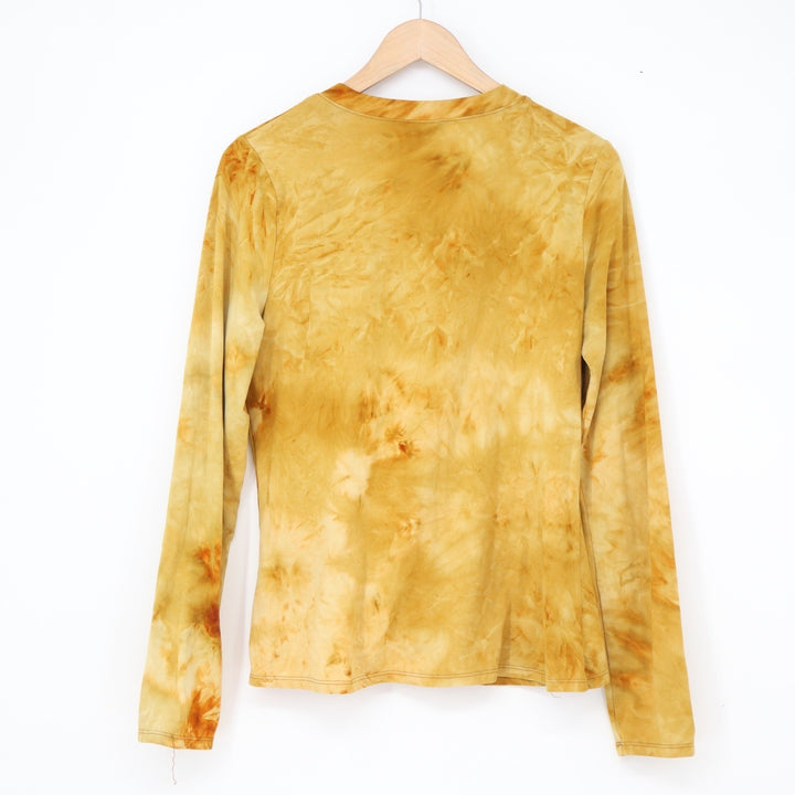 Belle du Jour Mustard Yellow Tie Dye Front Twist Long Sleeve Top Large