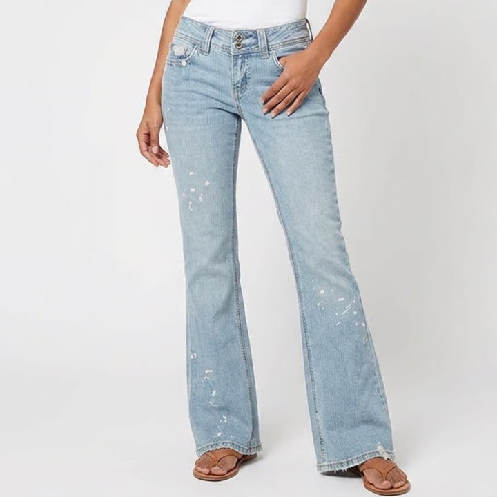 Bongo Vintage Y2K Paint Splatter Flare Jeans Light Wash Distressed Size 5