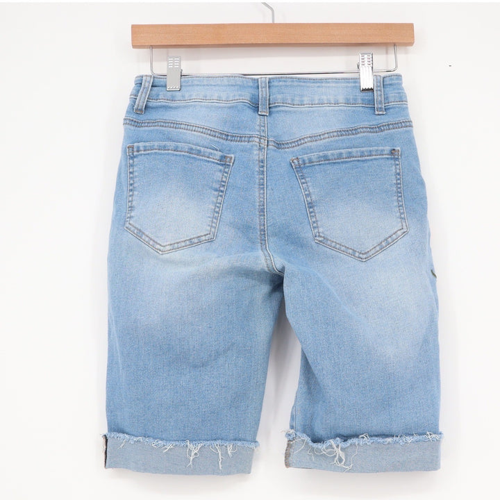 Sandper Petite Embroidered Floral Denim Bermuda Shorts Light Wash Blue 4P