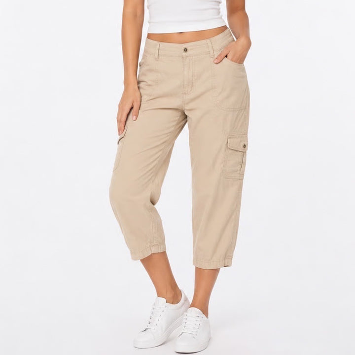Lee Womens Relaxed Fit Mid Rise Cargo Capri Pants Tan Khaki Size 18M