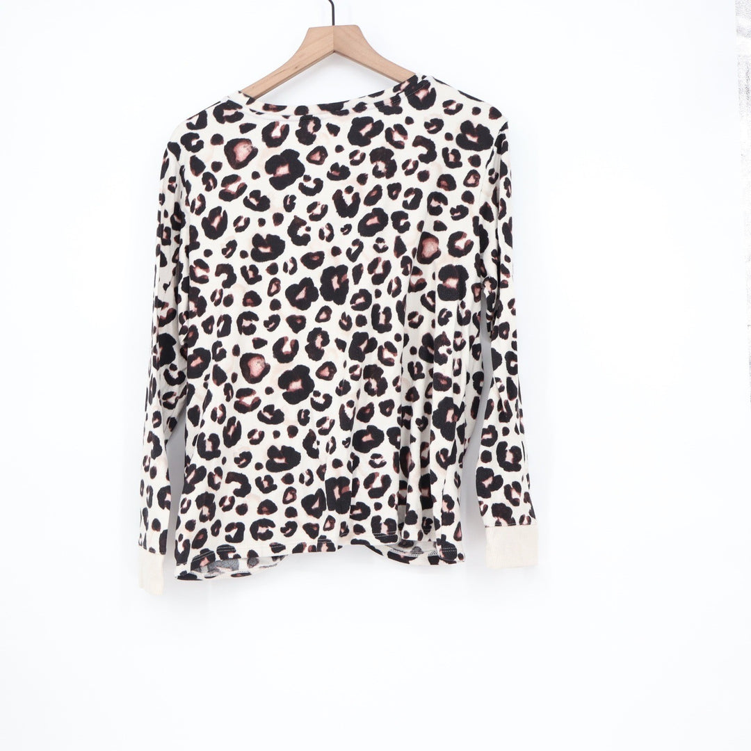 Stars Above Womens Leopard Print Pajama Set Long Sleeve Twist Front Top Large