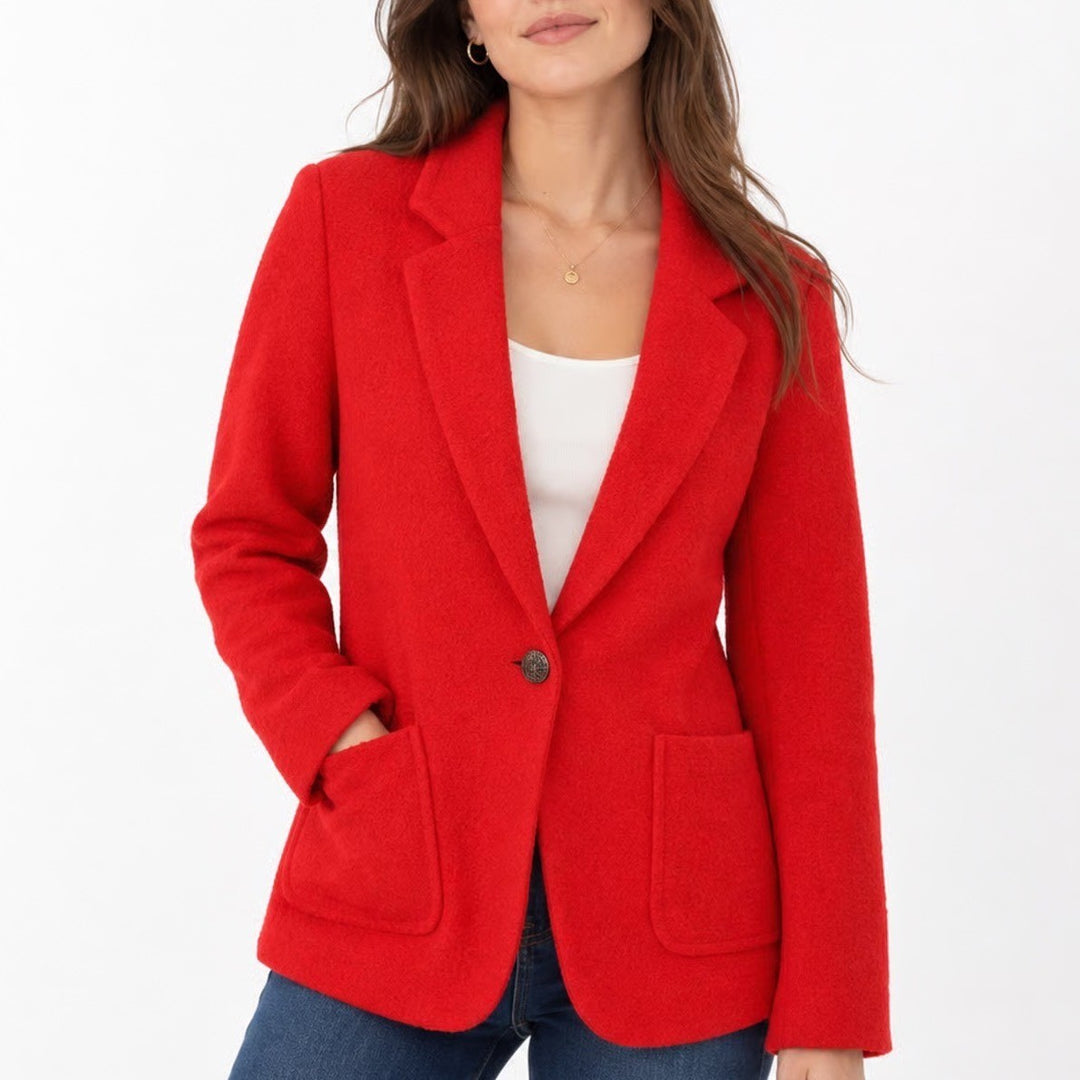St. John Women Red Wool Blend Knit Blazer Jacket Size 10 Single Button USA Made