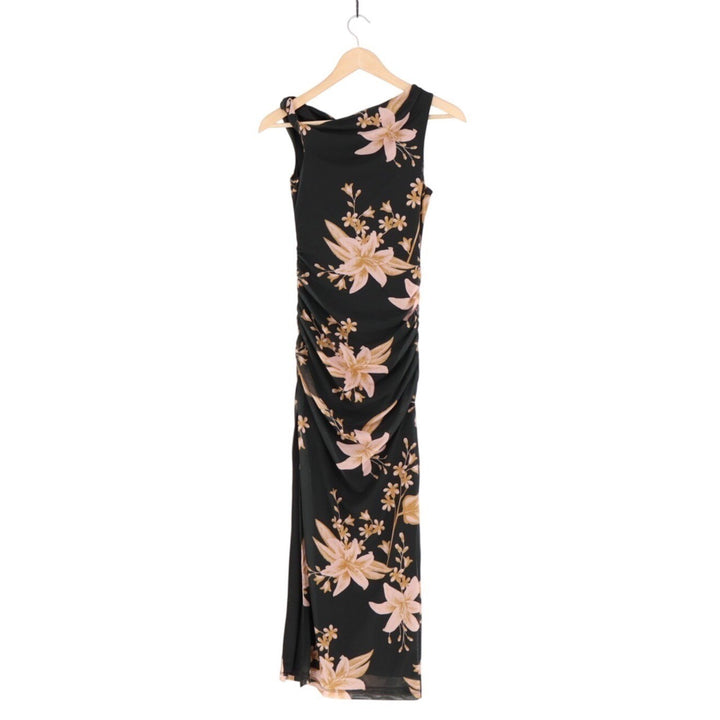 Petal & Pup Arabelle Maxi Dress Womens XS Black Floral Off Shoulder Side Split