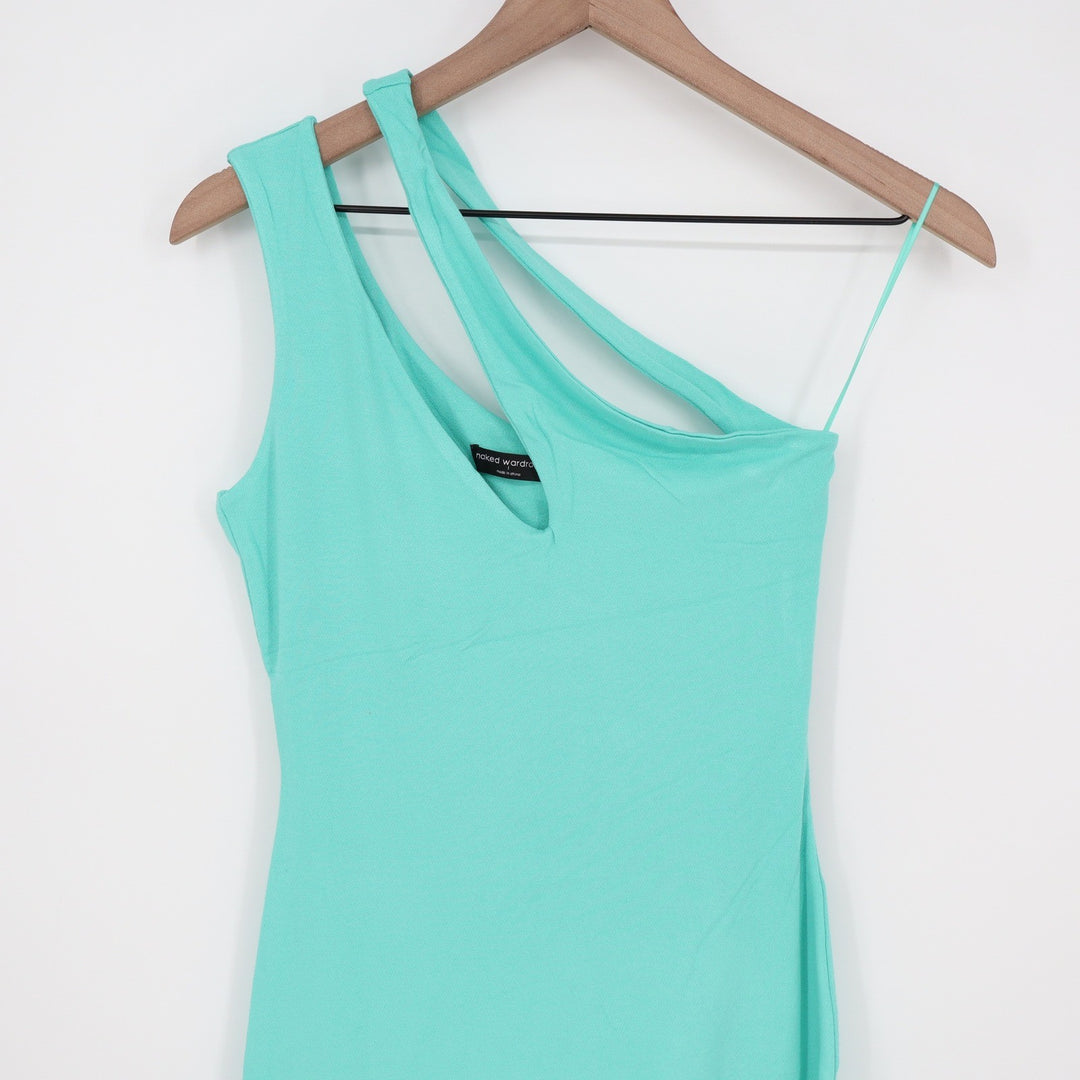 Naked Wardrobe Mint Green One Shoulder Asymmetrical Mini Bodycon Dress L
