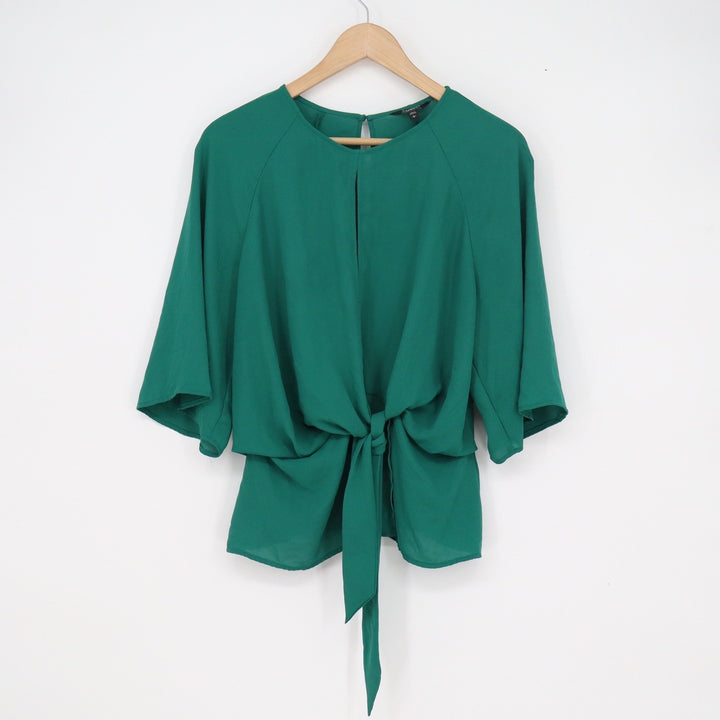 Express Women's Green Tie Front Kimono Sleeve Blouse Top Size Large Emerald