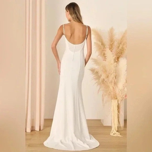 Lulus Blessed Romance White Sleeveless Button Back Mermaid Maxi Dress Size XL