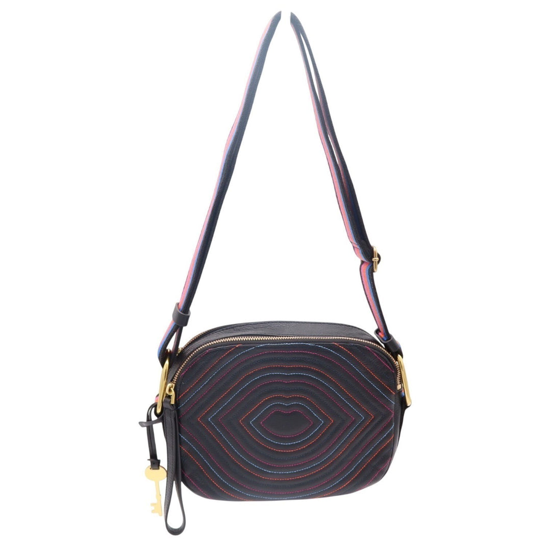 Fossil Elle Women's Handbag Black Leather Pockets Adjustable Strap Crossbody Bag