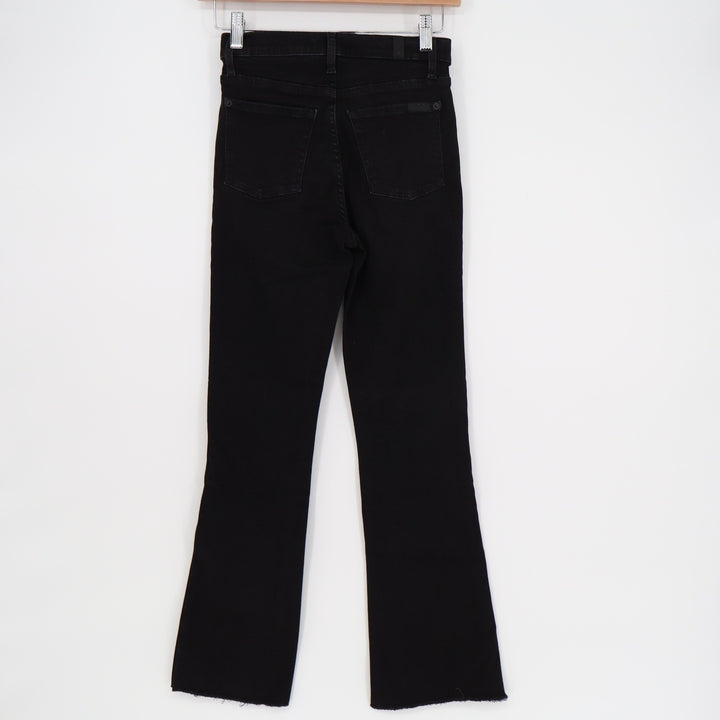 7 For All Mankind Black High Rise Flare Jeans Raw Hem Size 23