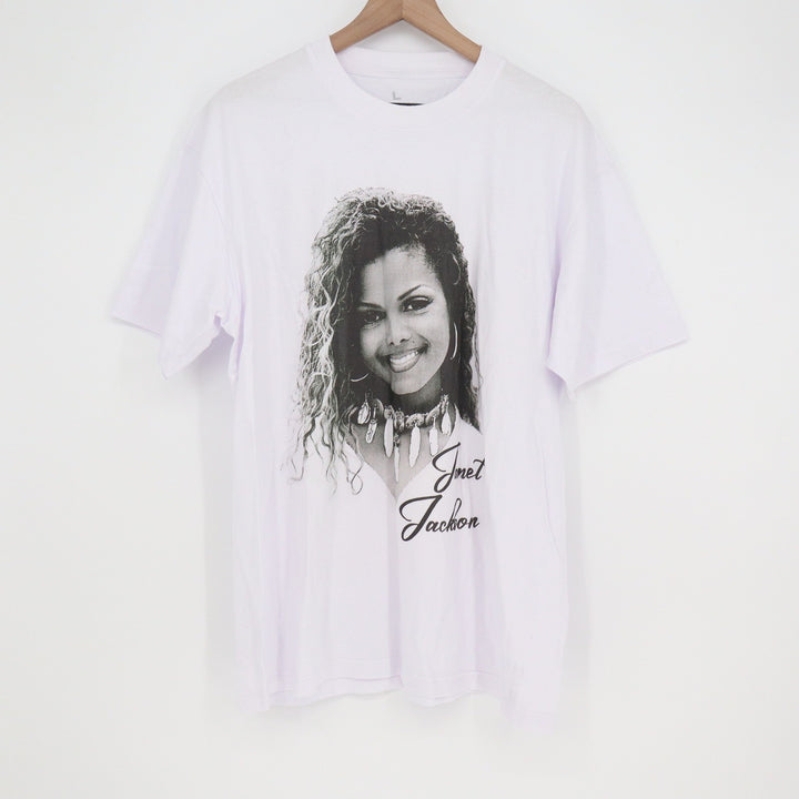 Janet Jackson Graphic T-Shirt White Cotton Made in USA Mens Large Portrait Tee