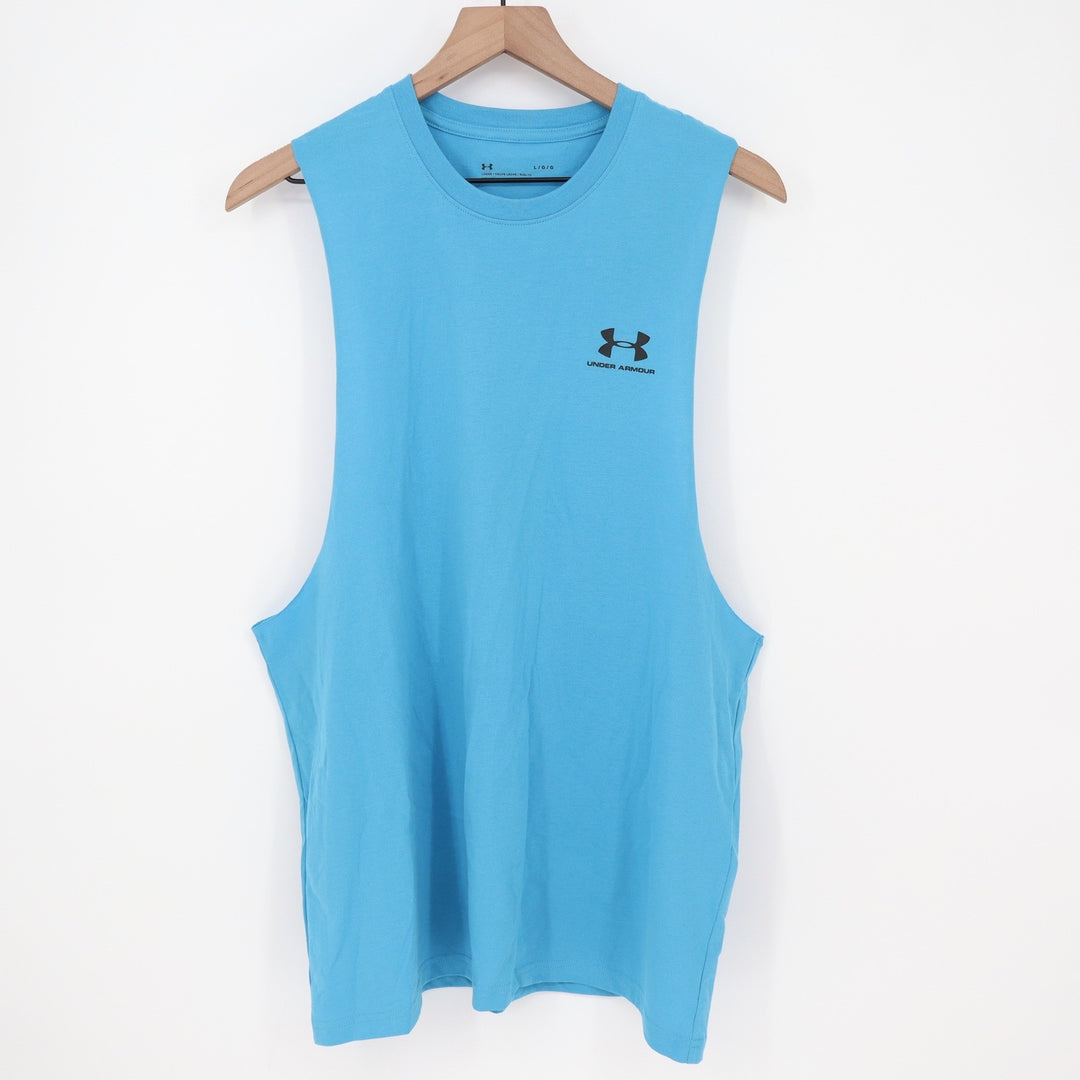 Under Armour Mens Left Chest Cut Off Tank Blue Muscle Tee Large