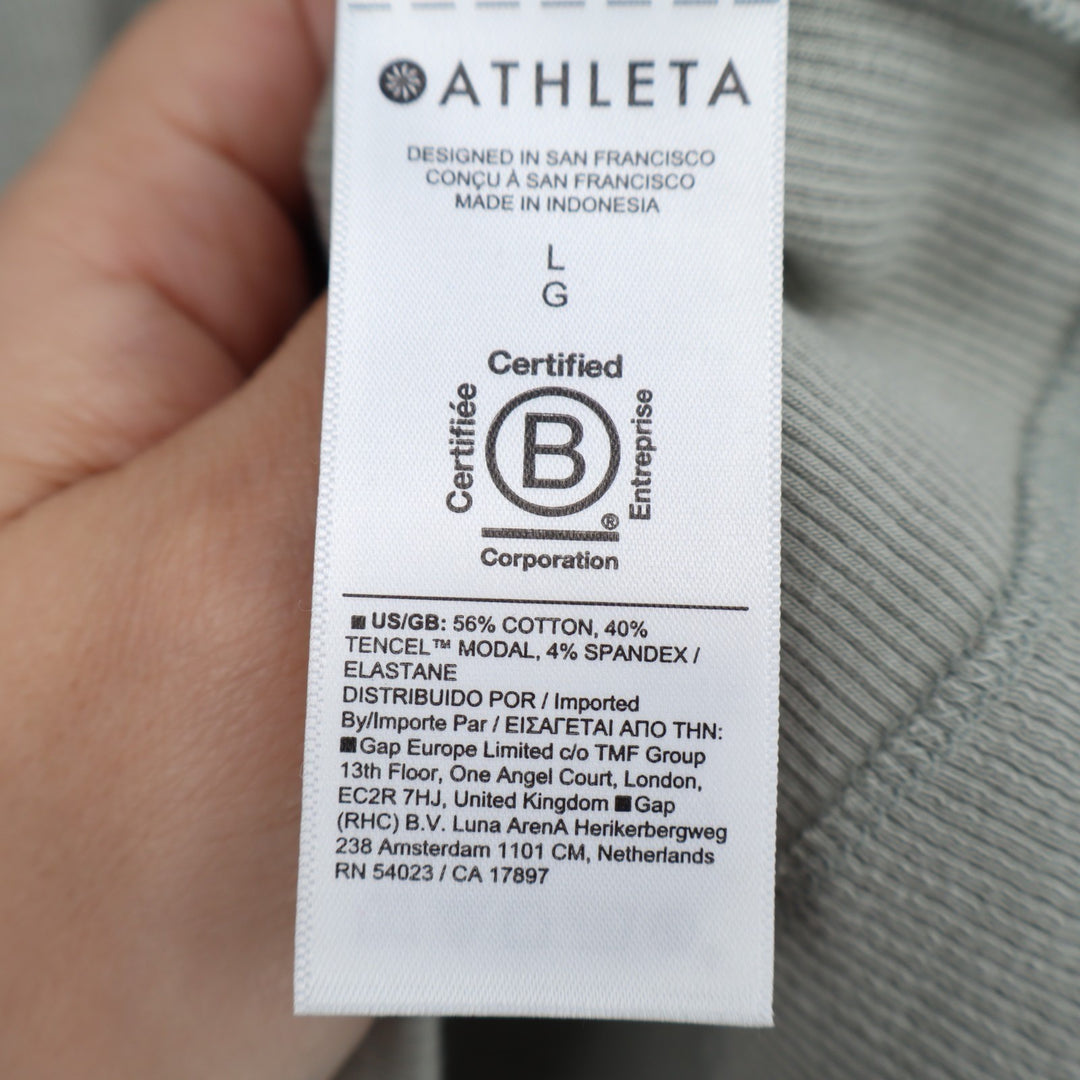 Athleta Hoodie Women Large Green Knit Ribbed Cotton Stretch Long Sleeve Pullover