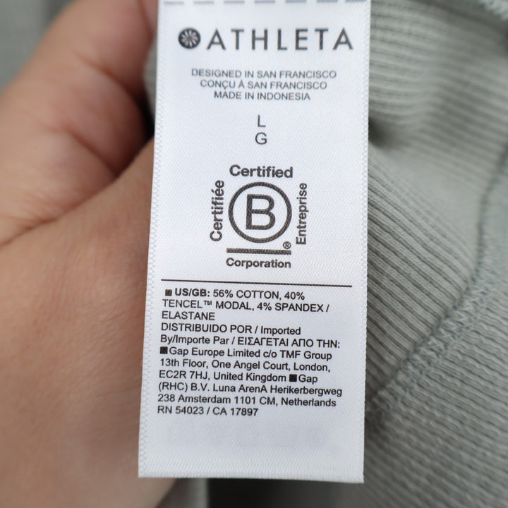 Athleta Hoodie Women Large Green Knit Ribbed Cotton Stretch Long Sleeve Pullover