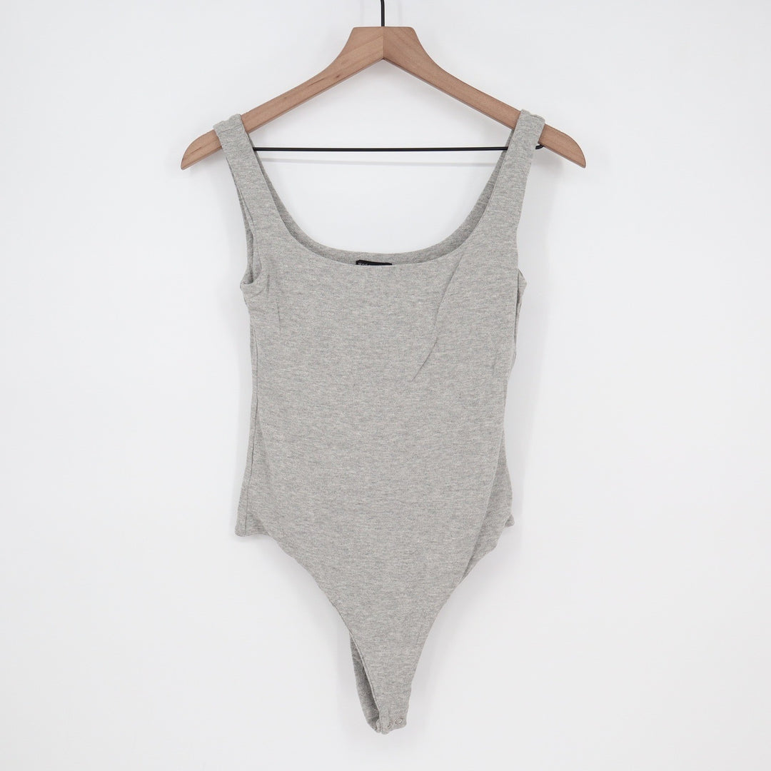 Naked Wardrobe Heather Gray Scoop Neck Sleeveless Thong Bodysuit M