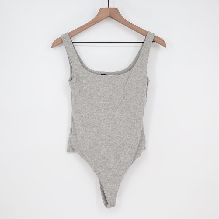 Naked Wardrobe Heather Gray Scoop Neck Sleeveless Thong Bodysuit M