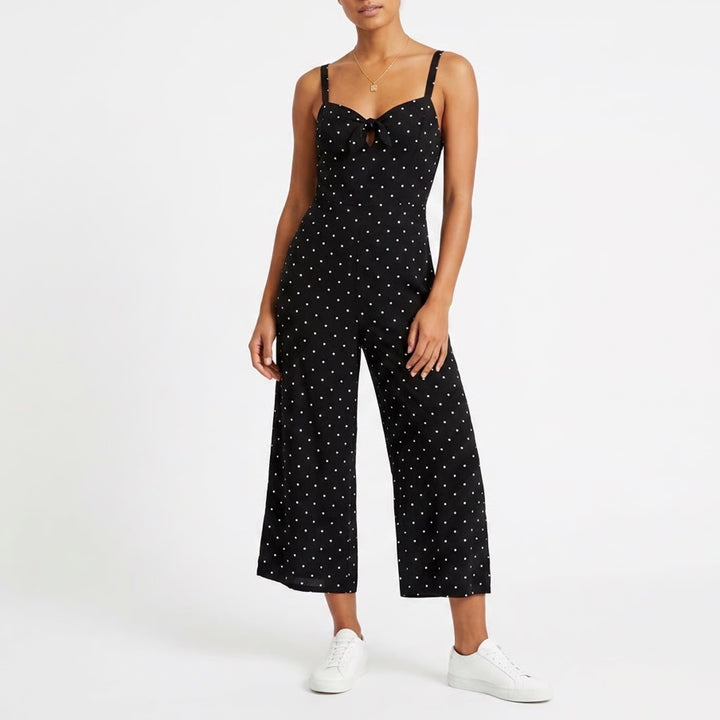 Old Navy Womens 2X Plus Black Polka Dot Wide Leg Jumpsuit Smocked Rayon