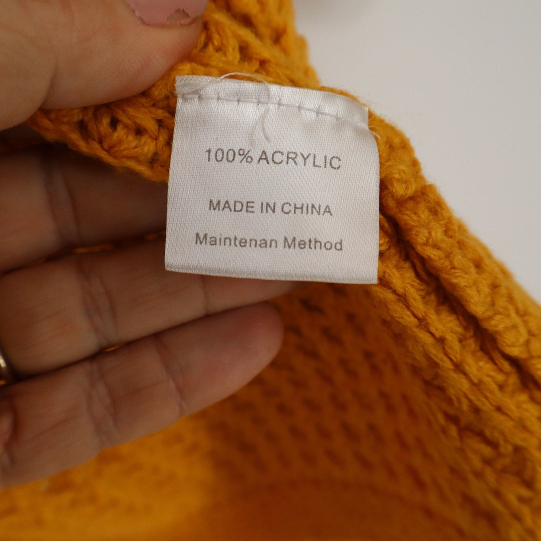 Fashion Womens XL Mustard Yellow Waffle Knit Open Front Cardigan Sweater Pockets