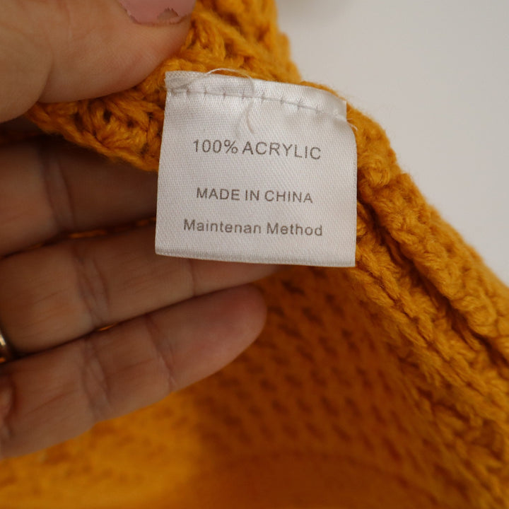 Fashion Womens XL Mustard Yellow Waffle Knit Open Front Cardigan Sweater Pockets