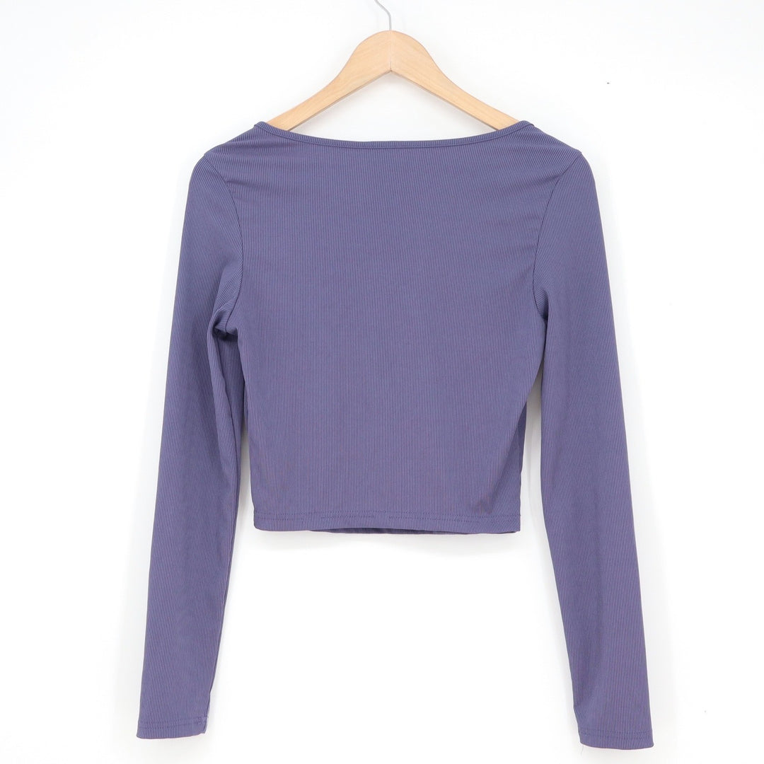 SHEIN Womens Ribbed Square Neck Long Sleeve Crop Top Dusty Purple Size M 6