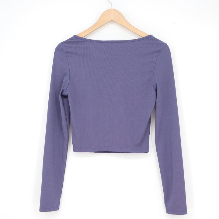 SHEIN Womens Ribbed Square Neck Long Sleeve Crop Top Dusty Purple Size M 6