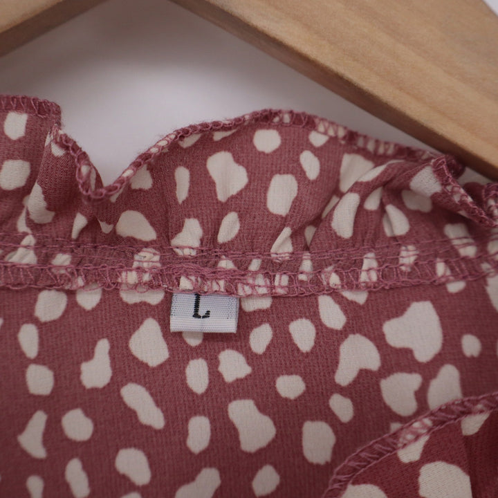 Unbranded Dalmatian Dot Tiered Babydoll Mini Dress Dusty Rose Long Sleeve L