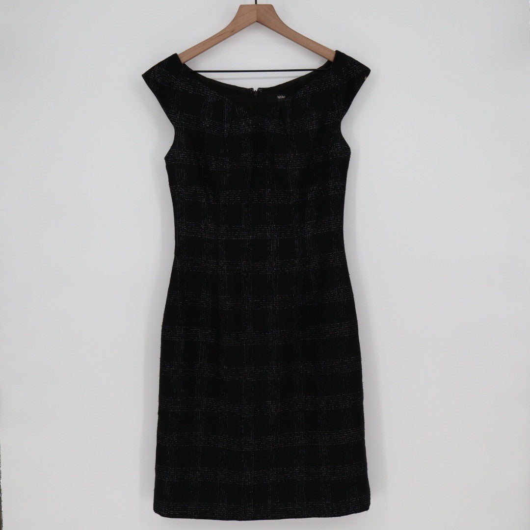 Mossimo Black Plaid Sheath Dress Cap Sleeve Zipper Back Business Casual Size 6