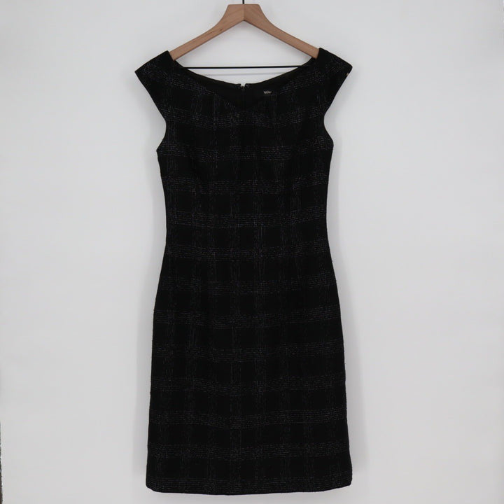 Mossimo Black Plaid Sheath Dress Cap Sleeve Zipper Back Business Casual Size 6