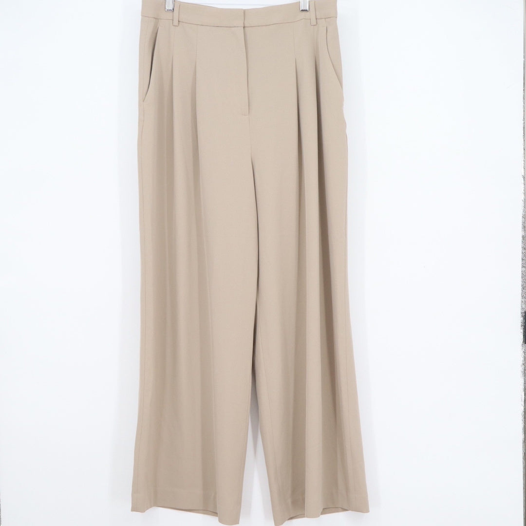HM Womens Beige Wide Leg Pleated High Waist Dress Pants Trousers Size 12