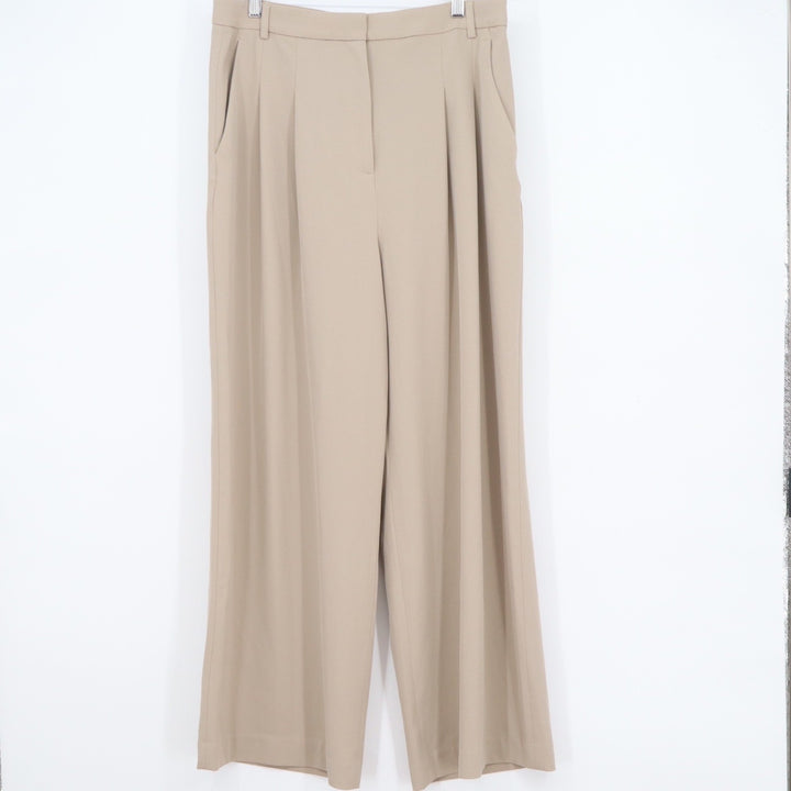 HM Womens Beige Wide Leg Pleated High Waist Dress Pants Trousers Size 12