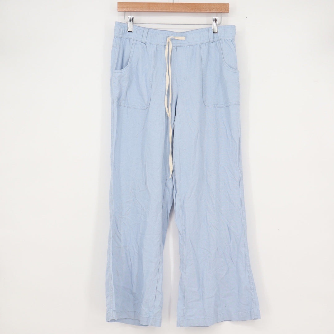 Happily Grey Light Blue Linen Blend Wide Leg Drawstring Pants Large