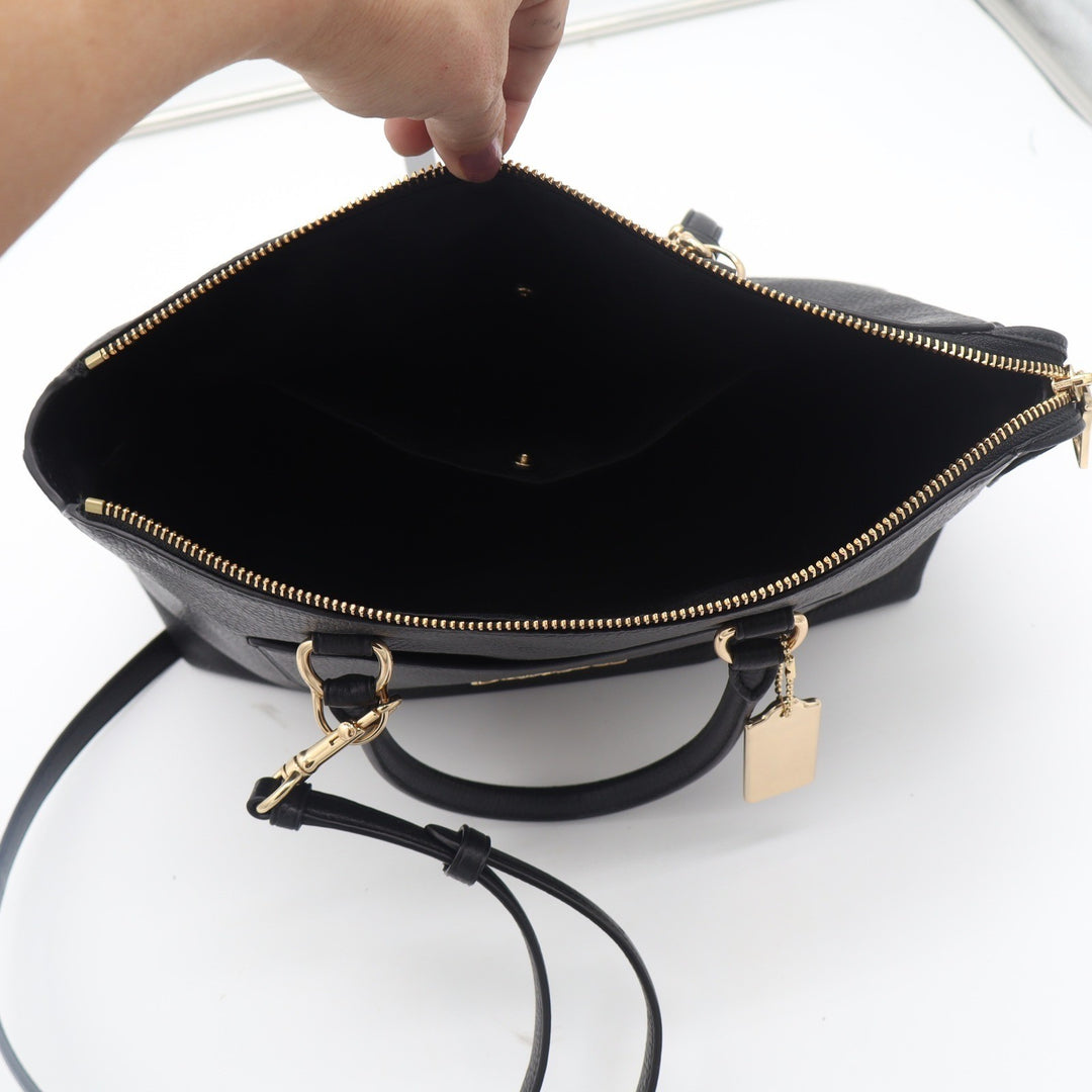 Coach Black Pebbled Leather Satchel Crossbody Bag Gold Hardware