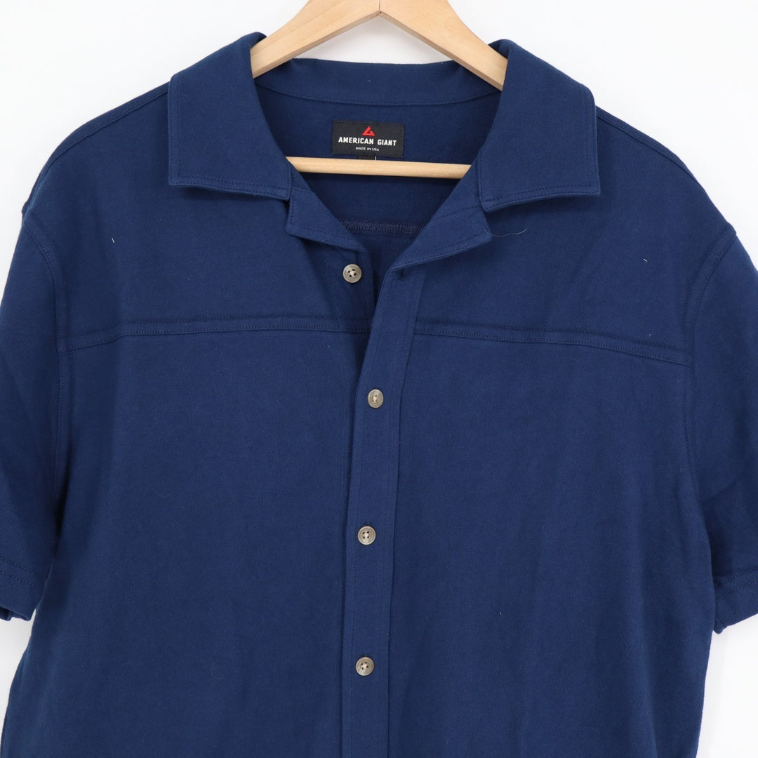 American Giant Horizon Shirt Mens M Blue Spread Collar Short Sleeve Button Up