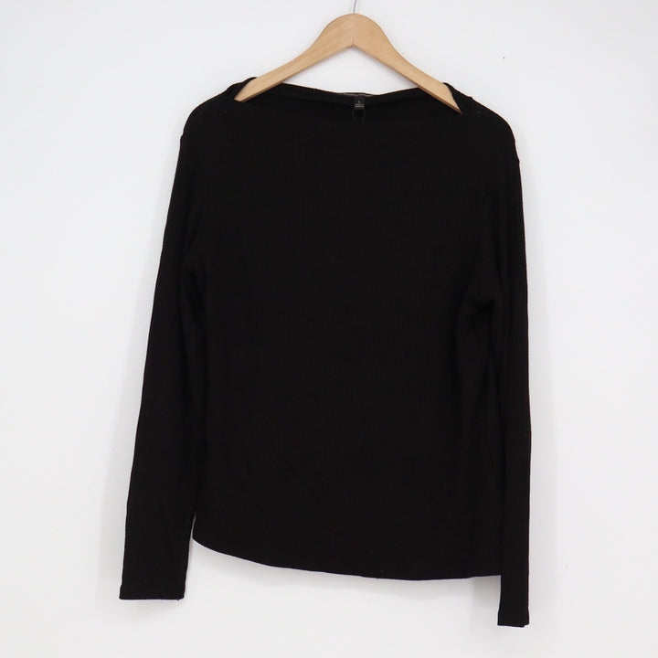 Banana Republic Womens Boat Neck Ribbed Long Sleeve Top Black Large