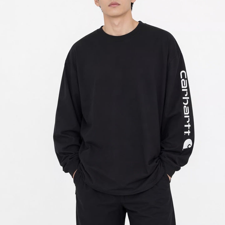 Carhartt Original Fit Shirt Mens Large Black Crew Neck Long Sleeve Workwear Tee