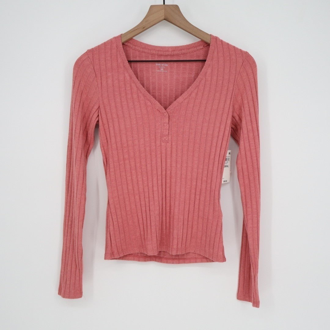 State of Day Intimates Pajama Top Womens XS Cinder Rose Pink Ribbed Henley Neck