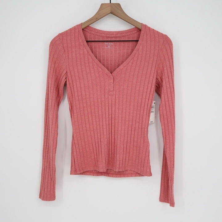 State of Day Intimates Pajama Top Womens XS Cinder Rose Pink Ribbed Henley Neck