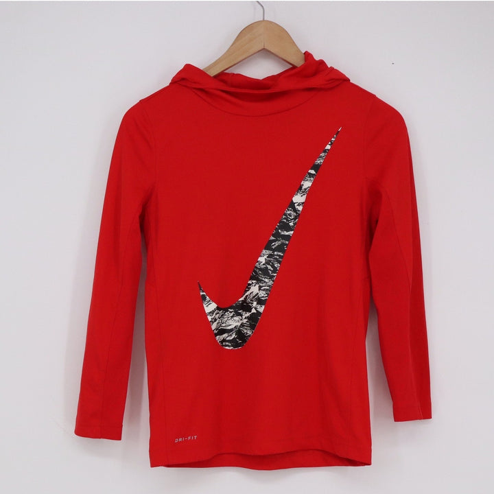 Nike Dri-FIT Boys Red Graphic Swoosh Long Sleeve Hoodie Size M