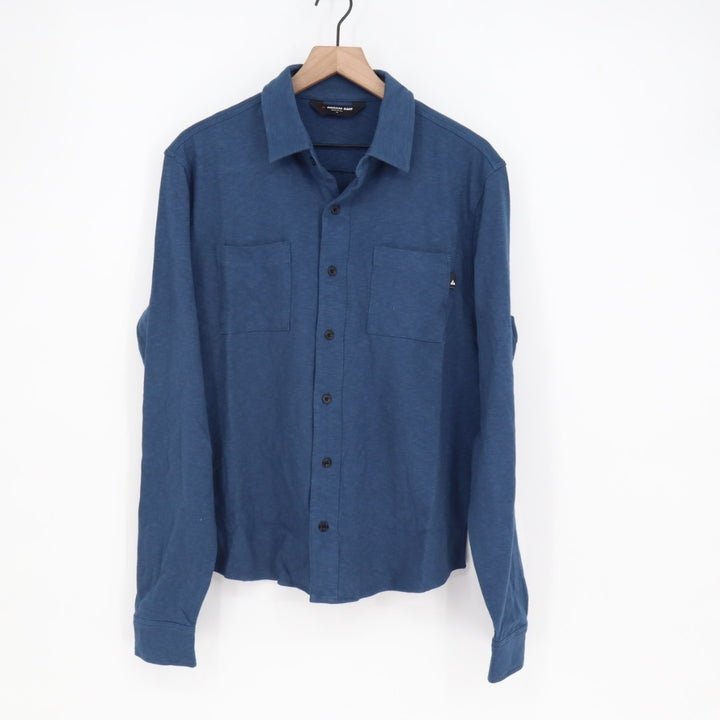 American Giant Premium Slub Shirt Men Medium Blue Cotton Spread Collar Button Up