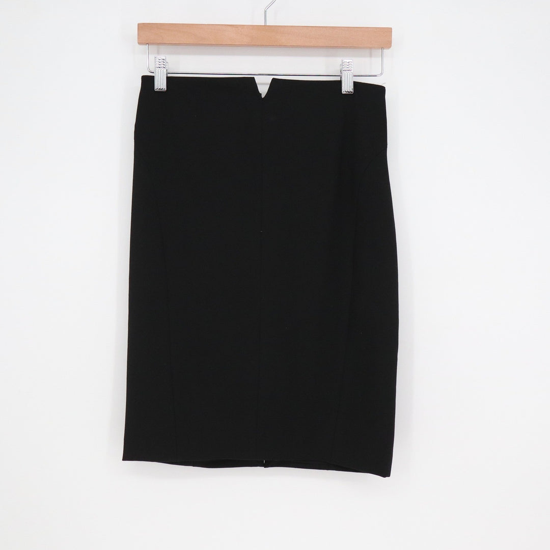 Express Black Pencil Skirt Front Notch Back Vent Size 4 Professional Workwear