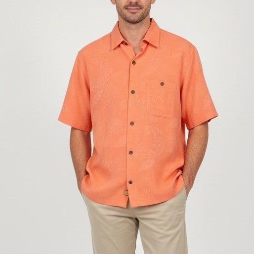 Joe Marlin Mens Orange Leaf Print Short Sleeve Button Up Shirt Size M