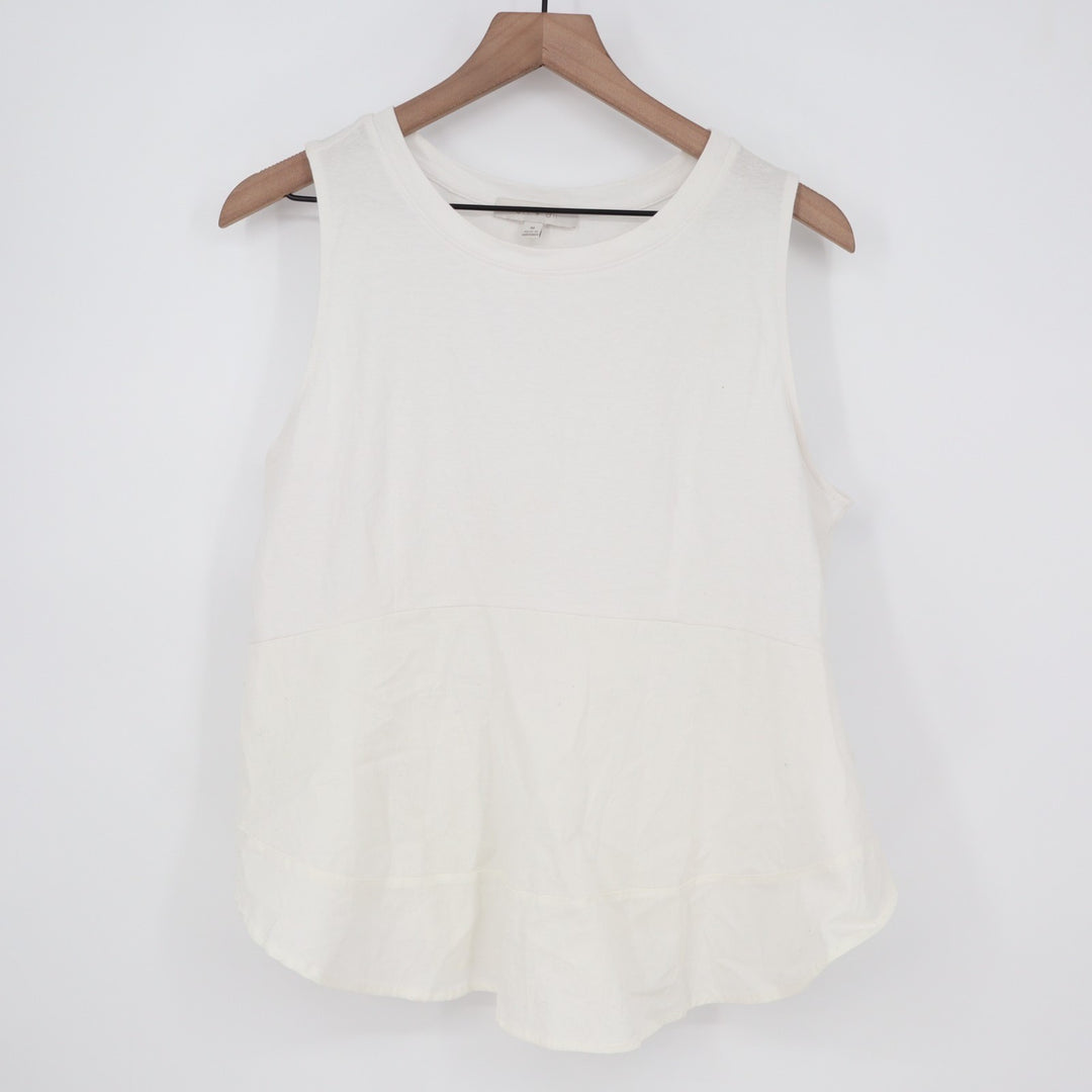 Eri + Ali Tank Top Womens Medium White Flare Hem Round Neck Wide Strap Pullover
