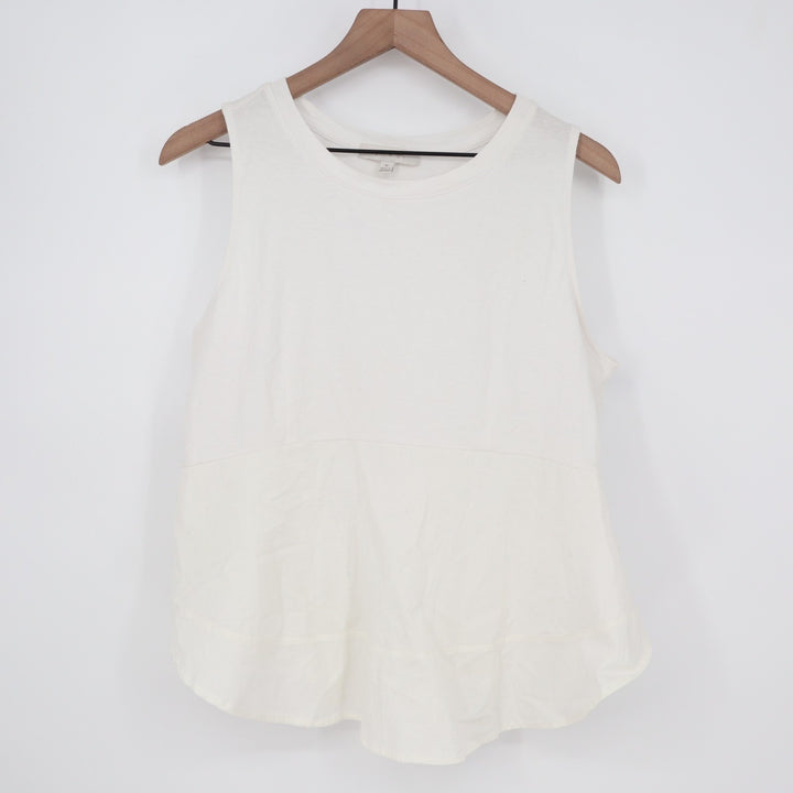 Eri + Ali Tank Top Womens Medium White Flare Hem Round Neck Wide Strap Pullover