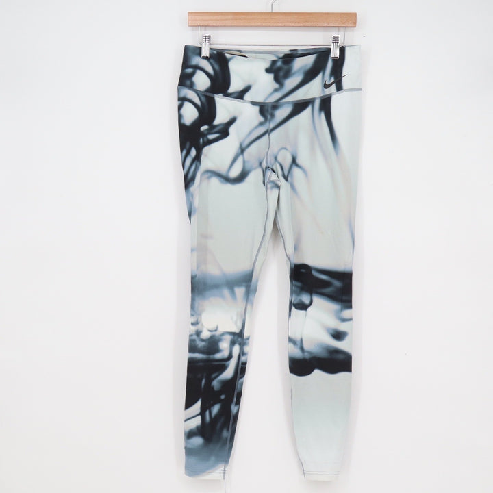 Nike Dri-FIT Women L Blue Black Abstract Smoke Ink Print Leggings