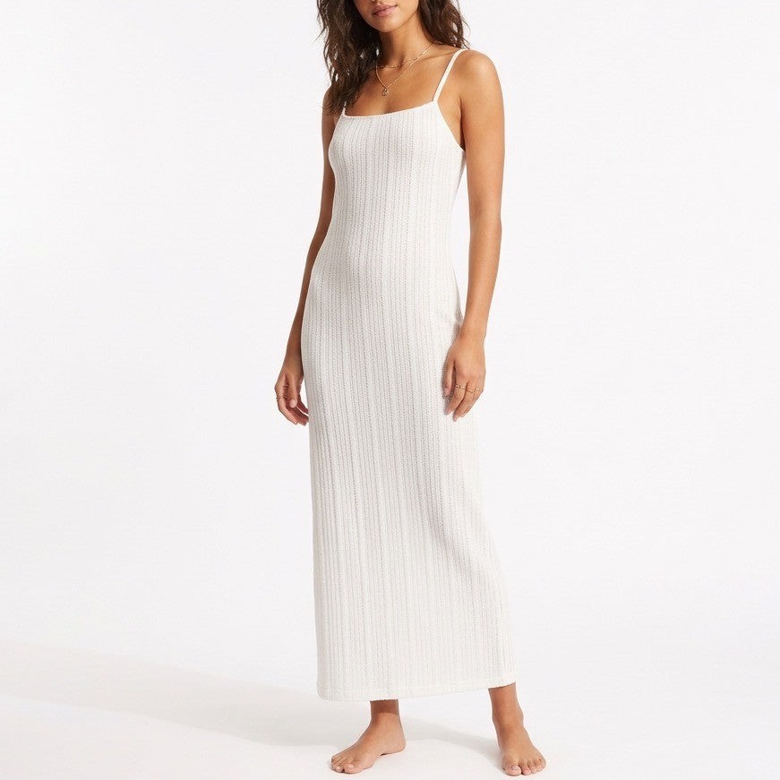 Lulus Sensational Invite Maxi Dress Womens Medium White Textured Knit Sleeveless