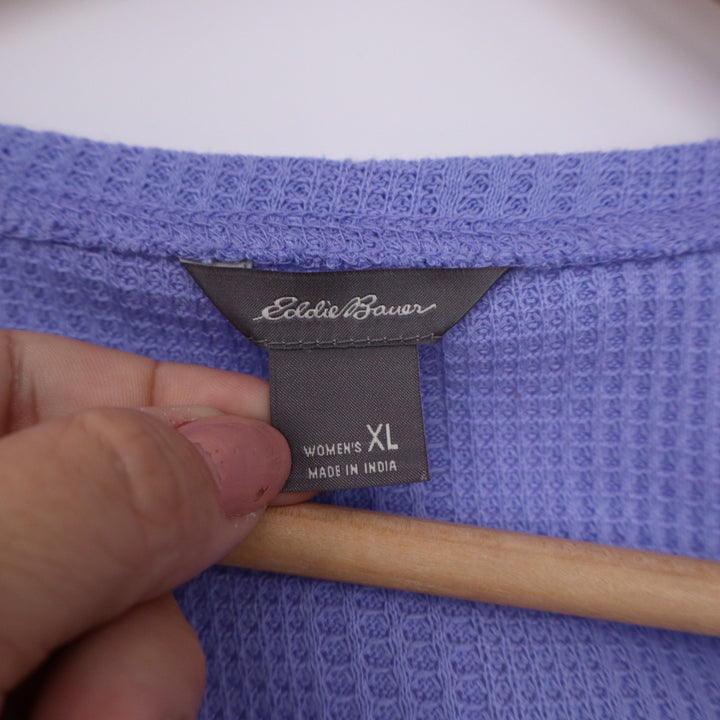 Eddie Bauer Womens XL Periwinkle Purple Waffle Knit Notched V-Neck Top