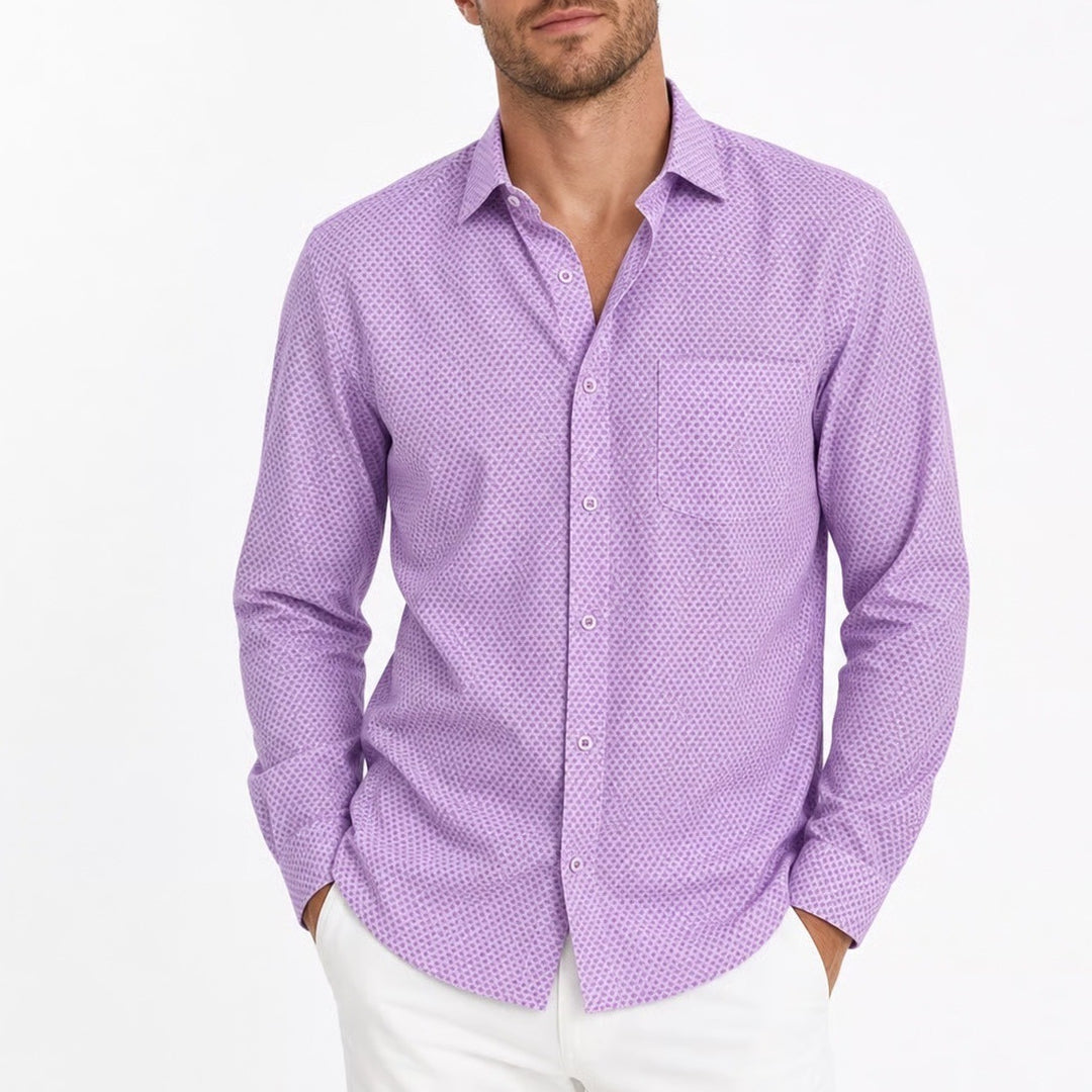 Johnston & Murphy Mens Purple Geometric Print Cotton Button Down Shirt Large L